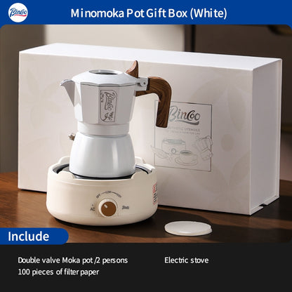 BINCOO Double Valve Moka Pot Gift Set Coffee Pot Manual Grinder Set for Holiday Birthday Best Gift 2Cups