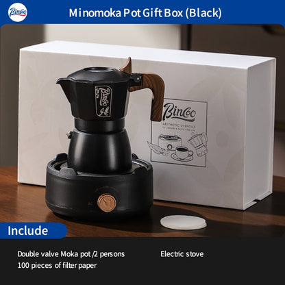 BINCOO Double Valve Moka Pot Gift Set Coffee Pot Manual Grinder Set for Holiday Birthday Best Gift 2Cups