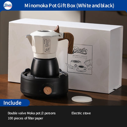 BINCOO Double Valve Moka Pot Gift Set Coffee Pot Manual Grinder Set for Holiday Birthday Best Gift 2Cups