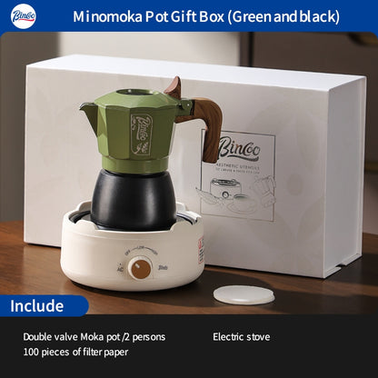 BINCOO Double Valve Moka Pot Gift Set Coffee Pot Manual Grinder Set for Holiday Birthday Best Gift 2Cups