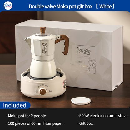 BINCOO Double Valve Moka Pot Gift Set Coffee Pot Manual Grinder Set for Holiday Birthday Best Gift 2Cups