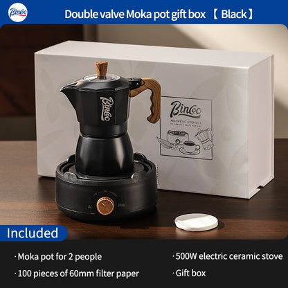 BINCOO Double Valve Moka Pot Gift Set Coffee Pot Manual Grinder Set for Holiday Birthday Best Gift 2Cups