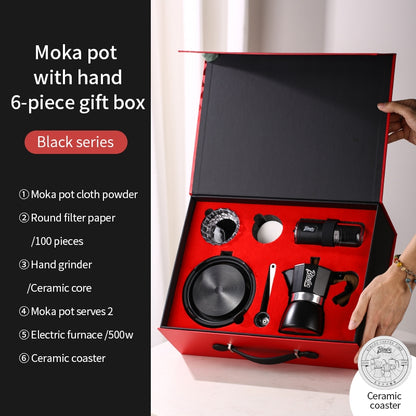 BINCOO Single Valve Moka Pot Gift Box Set Home Small Coffee Pot Espresso Machine for Holidays and Birthdays Best Gift 2Cups 3Cups
