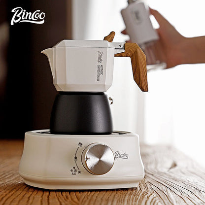 BINCOO Double Valve Moka Pot Set Coffee Pot Italian Home Espresso Coffee Machine Manual Grinder Set with Electric Stove Coffee Utensils 2Cups