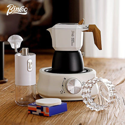 BINCOO Double Valve Moka Pot Set Coffee Pot Italian Home Espresso Coffee Machine Manual Grinder Set with Electric Stove Coffee Utensils 2Cups