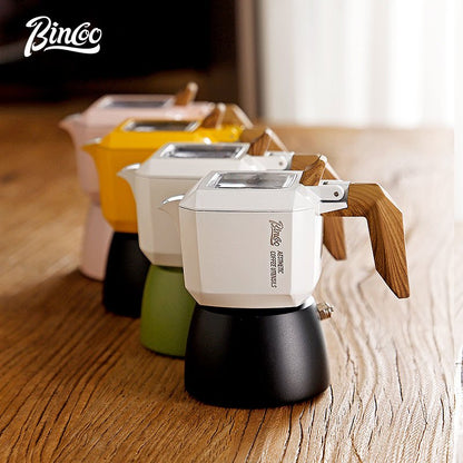 BINCOO Double Valve Moka Pot Set Coffee Pot Italian Home Espresso Coffee Machine Manual Grinder Set with Electric Stove Coffee Utensils 2Cups