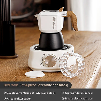BINCOO Double Valve Moka Pot Set Coffee Pot Italian Home Espresso Coffee Machine Manual Grinder Set with Electric Stove Coffee Utensils 2Cups