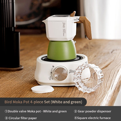BINCOO Double Valve Moka Pot Set Coffee Pot Italian Home Espresso Coffee Machine Manual Grinder Set with Electric Stove Coffee Utensils 2Cups
