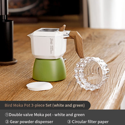 BINCOO Double Valve Moka Pot Set Coffee Pot Italian Home Espresso Coffee Machine Manual Grinder Set with Electric Stove Coffee Utensils 2Cups
