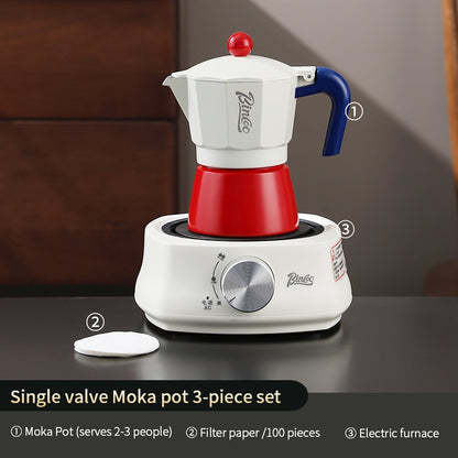 BINCOO Single Valve Moka Pot Extractor Coffee Maker Hand Grinder Coffee Maker Set Home Small Brewing Coffee Pot Suitable for Office Outdoor Traveling 3Cups 6Cups