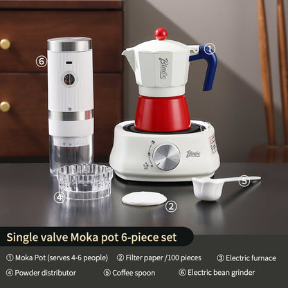 BINCOO Single Valve Moka Pot Extractor Coffee Maker Hand Grinder Coffee Maker Set Home Small Brewing Coffee Pot Suitable for Office Outdoor Traveling 3Cups 6Cups