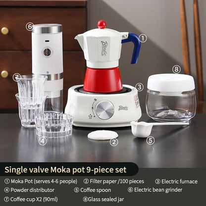 BINCOO Single Valve Moka Pot Extractor Coffee Maker Hand Grinder Coffee Maker Set Home Small Brewing Coffee Pot Suitable for Office Outdoor Traveling 3Cups 6Cups