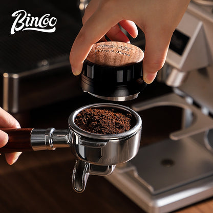 BINCOO Italian Three pulp Powder Spreader Wooden Handle Elastic Powder Pressing Hammer Stainless Steel Coffee Utensils Accessories 51MM/58MM
