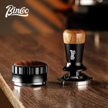 BINCOO Italian Three pulp Powder Spreader Wooden Handle Elastic Powder Pressing Hammer Stainless Steel Coffee Utensils Accessories 51MM/58MM
