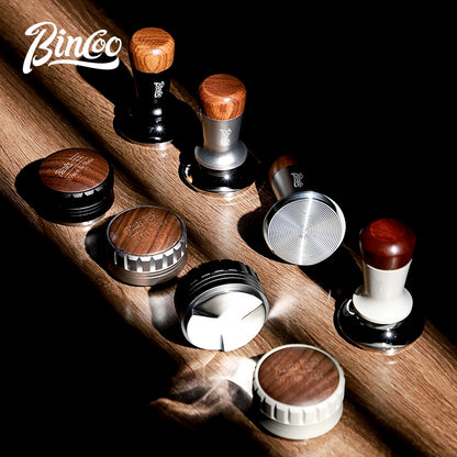 BINCOO Italian Three pulp Powder Spreader Wooden Handle Elastic Powder Pressing Hammer Stainless Steel Coffee Utensils Accessories 51MM/58MM