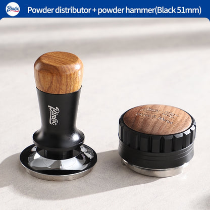 BINCOO Italian Three pulp Powder Spreader Wooden Handle Elastic Powder Pressing Hammer Stainless Steel Coffee Utensils Accessories 51MM/58MM