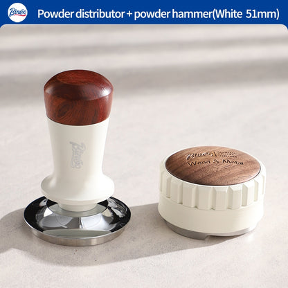 BINCOO Italian Three pulp Powder Spreader Wooden Handle Elastic Powder Pressing Hammer Stainless Steel Coffee Utensils Accessories 51MM/58MM