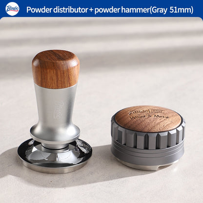BINCOO Italian Three pulp Powder Spreader Wooden Handle Elastic Powder Pressing Hammer Stainless Steel Coffee Utensils Accessories 51MM/58MM