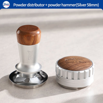 BINCOO Italian Three pulp Powder Spreader Wooden Handle Elastic Powder Pressing Hammer Stainless Steel Coffee Utensils Accessories 51MM/58MM