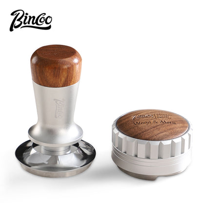 BINCOO Italian Three pulp Powder Spreader Wooden Handle Elastic Powder Pressing Hammer Stainless Steel Coffee Utensils Accessories 51MM/58MM