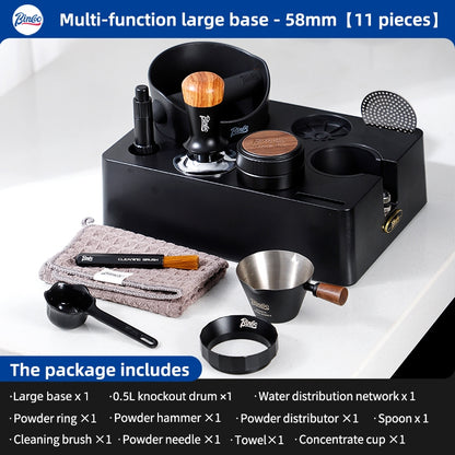 BINCOO Multifunctional Coffee Press Base Coffee Cracker Holder Coffee Presser Cloth Powder Set Espresso Machine Utensils 51MM/58MM