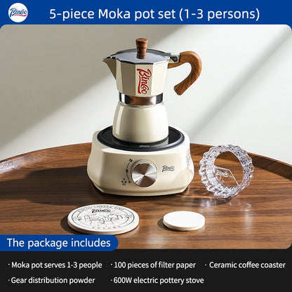 BINCOO Single Valve Moka Pot with Electric Ceramic Stove Coffee Maker Set Home Espresso Hand-brewed Coffee Pot Coffee Utensils 3Cups/6Cups