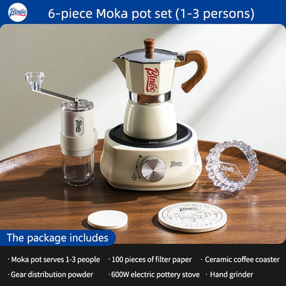 BINCOO Single Valve Moka Pot with Electric Ceramic Stove Coffee Maker Set Home Espresso Hand-brewed Coffee Pot Coffee Utensils 3Cups/6Cups