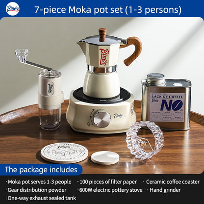 BINCOO Single Valve Moka Pot with Electric Ceramic Stove Coffee Maker Set Home Espresso Hand-brewed Coffee Pot Coffee Utensils 3Cups/6Cups