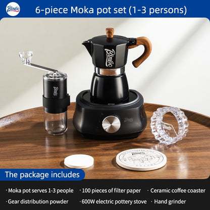 BINCOO Single Valve Moka Pot with Electric Ceramic Stove Coffee Maker Set Home Espresso Hand-brewed Coffee Pot Coffee Utensils 3Cups/6Cups