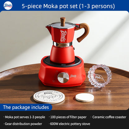 BINCOO Single Valve Moka Pot with Electric Ceramic Stove Coffee Maker Set Home Espresso Hand-brewed Coffee Pot Coffee Utensils 3Cups/6Cups