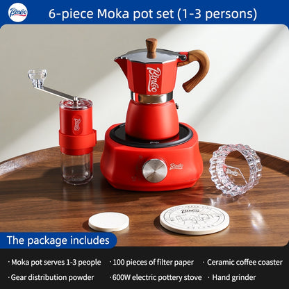 BINCOO Single Valve Moka Pot with Electric Ceramic Stove Coffee Maker Set Home Espresso Hand-brewed Coffee Pot Coffee Utensils 3Cups/6Cups
