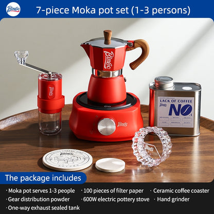 BINCOO Single Valve Moka Pot with Electric Ceramic Stove Coffee Maker Set Home Espresso Hand-brewed Coffee Pot Coffee Utensils 3Cups/6Cups