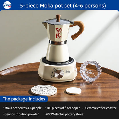 BINCOO Single Valve Moka Pot with Electric Ceramic Stove Coffee Maker Set Home Espresso Hand-brewed Coffee Pot Coffee Utensils 3Cups/6Cups