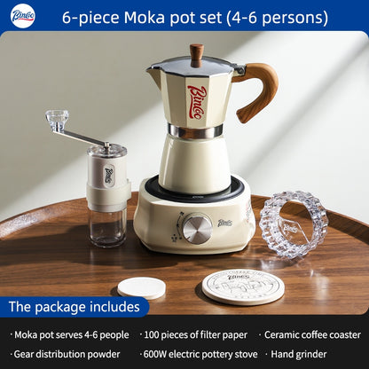 BINCOO Single Valve Moka Pot with Electric Ceramic Stove Coffee Maker Set Home Espresso Hand-brewed Coffee Pot Coffee Utensils 3Cups/6Cups