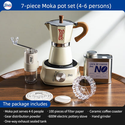 BINCOO Single Valve Moka Pot with Electric Ceramic Stove Coffee Maker Set Home Espresso Hand-brewed Coffee Pot Coffee Utensils 3Cups/6Cups