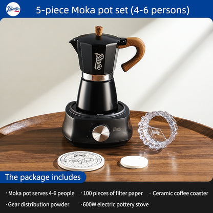 BINCOO Single Valve Moka Pot with Electric Ceramic Stove Coffee Maker Set Home Espresso Hand-brewed Coffee Pot Coffee Utensils 3Cups/6Cups