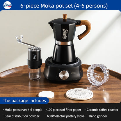 BINCOO Single Valve Moka Pot with Electric Ceramic Stove Coffee Maker Set Home Espresso Hand-brewed Coffee Pot Coffee Utensils 3Cups/6Cups