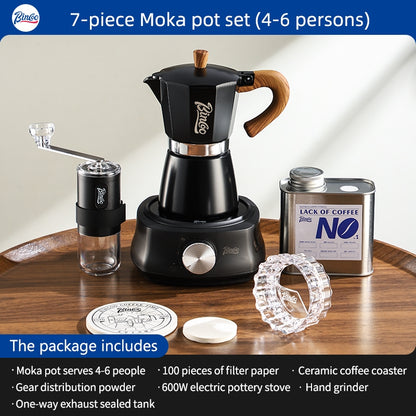 BINCOO Single Valve Moka Pot with Electric Ceramic Stove Coffee Maker Set Home Espresso Hand-brewed Coffee Pot Coffee Utensils 3Cups/6Cups