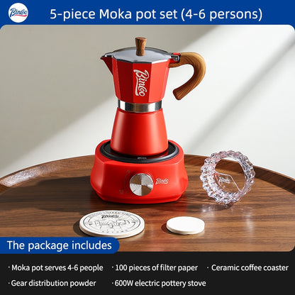 BINCOO Single Valve Moka Pot with Electric Ceramic Stove Coffee Maker Set Home Espresso Hand-brewed Coffee Pot Coffee Utensils 3Cups/6Cups