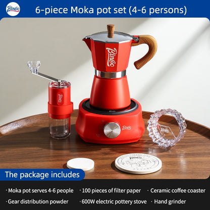 BINCOO Single Valve Moka Pot with Electric Ceramic Stove Coffee Maker Set Home Espresso Hand-brewed Coffee Pot Coffee Utensils 3Cups/6Cups