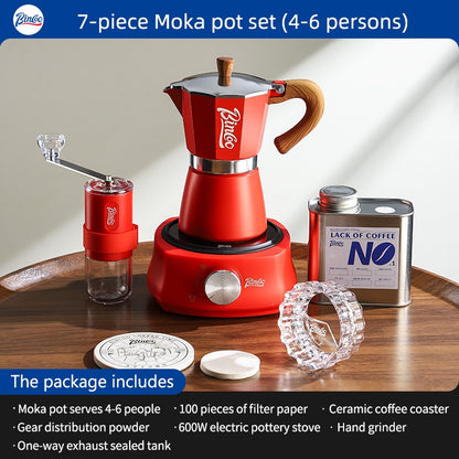 BINCOO Single Valve Moka Pot with Electric Ceramic Stove Coffee Maker Set Home Espresso Hand-brewed Coffee Pot Coffee Utensils 3Cups/6Cups