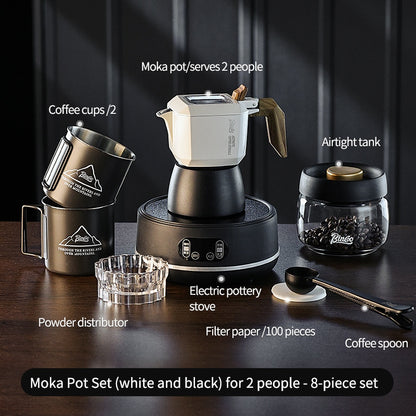 BINCOO Double Valve Moka Pot Espresso Pot Set Coffee Utensils Suitable for Household Outdoor Camping 2Cups