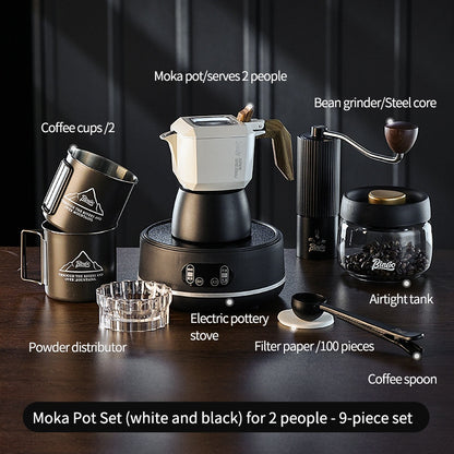 BINCOO Double Valve Moka Pot Espresso Pot Set Coffee Utensils Suitable for Household Outdoor Camping 2Cups