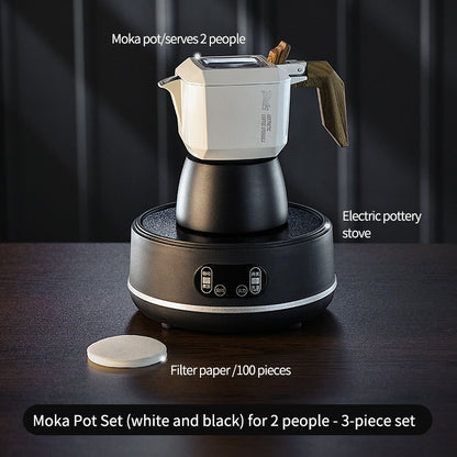 BINCOO Double Valve Moka Pot Espresso Pot Set Coffee Utensils Suitable for Household Outdoor Camping 2Cups