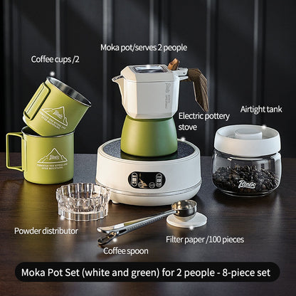 BINCOO Double Valve Moka Pot Espresso Pot Set Coffee Utensils Suitable for Household Outdoor Camping 2Cups