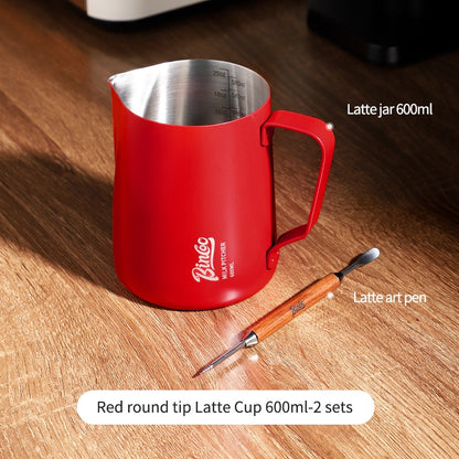 BINCOO Coffee Latte Art Jar Pointed Pull Flower Cup Milk Foam Cup Stainless Steel Coffee Pot 350ML/600ML
