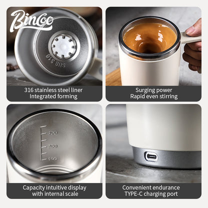 BINCOO Electric Mixing Cup 316 Stainless Steel Rechargeable Magnetic Fully Automatic Stirring Coffee Cup 400ML