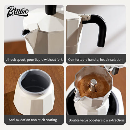 BINCOO Double Valve Moka Pot Extractor Espresso Coffee Pot Home and Outdoor Small Brewing Coffee Set 2Cups
