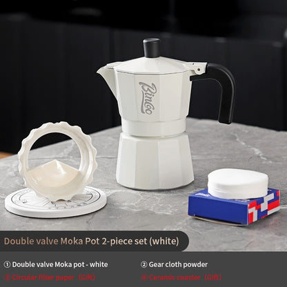 BINCOO Double Valve Moka Pot Extractor Espresso Coffee Pot Home and Outdoor Small Brewing Coffee Set 2Cups