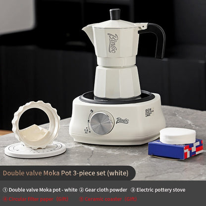 BINCOO Double Valve Moka Pot Extractor Espresso Coffee Pot Home and Outdoor Small Brewing Coffee Set 2Cups